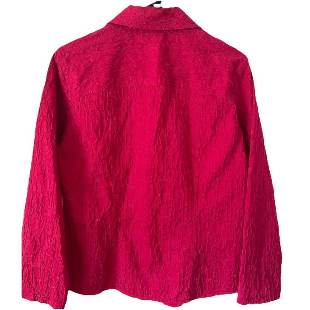 Chicos Size 1 Red Textured Jacquard Button Front Jacket Shirt Top Women's - Picture 5 of 8